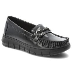 Mokasyny damskie Vinceza, cholewka ze skóry naturalnej o delikatnie połyskującym wykończeniu wsuwany fason zabudowany przód z charakterystycznym mars. Czarne mokasyny VINCEZA, bez wzorów, z lakierowanej skóry. Za 135.90 zł.