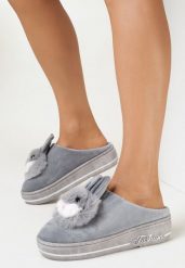 Szare Kapcie na Grubej Podeszwie Puppis. Szare kapcie Born2be, bez wzorów, z materiału. W wyprzedaży za 35.99 zł.
