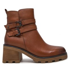 Botki Caprice. Brązowe botki Caprice, bez wzorów, bez obcasa, na słupku, bez zapięcia. Za 319.99 zł.