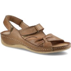 Brązowe Sandały Pollonus Damskie Skórzane Buty. Brązowe sandały Pollonus, bez wzorów, ze skóry, biznesowe, bez obcasa, na platformie, bez zapięcia. Za 209.00 zł.