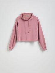 Krótka bluza z kapturem - jasnofioletowy. Fioletowe bluzy Reserved, l, bez wzorów, z dzianiny, bez ramiączek, z kapturem. Za 89.99 zł.