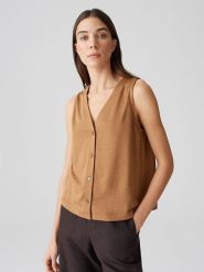 OPUS Top w kolorze jasnobrązowym rozmiar: 40. Brązowe topy Opus, bez wzorów, bez kołnierzyka, bez ramiączek. Za 100.99 zł.