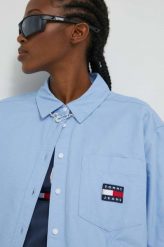 Tommy Jeans koszula bawełniana damska kolor niebieski relaxed z kołnierzykiem klasycznym. Niebieskie koszule Tommy Jeans, l, z aplikacjami, z bawełny, klasyczne, bez kołnierzyka, bez ramiączek. Za 449.99 zł.