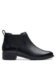 Clarks Sztyblety Havisham Top 26178715 Czarny. Czarne botki Clarks, bez wzorów, ze skóry, bez obcasa, na płaskiej podeszwie, bez zapięcia. Za 259.99 zł.