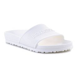 Klapki Birkenstock Barbados Eva 1015399 białe. Białe klapki bez wzorów, eleganckie, bez obcasa, bez zapięcia. Za 302.18 zł.