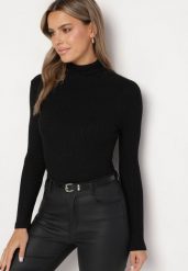 Czarny Elastyczny Golf Ozdobiony Metaliczną Nitką Kirinna. Czarne swetry Born2be, na zimę, m, bez wzorów, eleganckie, bez ramiączek. W wyprzedaży za 50.99 zł.