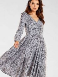 Sukienka Model A466 Black/White Pattern - awama. Białe sukienki Awama, l, bez wzorów, z elastanu, bez kołnierzyka, plus size, bez ramiączek, midi, dopasowane. Za 336.51 zł.