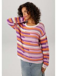 Aniston Sweter w kolorze fioletowo-biało-pomarańczowym rozmiar: 46. Białe swetry Aniston, bez wzorów, bez ramiączek. Za 80.95 zł.