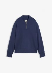 Bluza scuba z miękkiej mieszanki wiskozy. Niebieskie bluzy bonprix, bez wzorów, z wiskozy, bez ramiączek, bez kaptura. Za 69.99 zł.