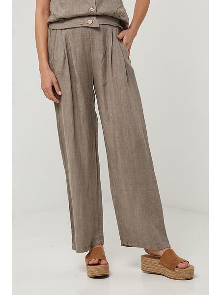 Lin Passion Lniane spodnie w kolorze jasnobrązowym rozmiar: 36/38. Brązowe spodnie materiałowe Lin Passion, bez wzorów, ze lnu, klasyczne, z standardowym stanem. Za 163.26 zł.