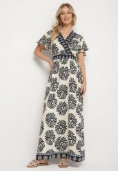Niebieska Wiskozowa Sukienka Rozkloszowana z Kopertowym Dekoltem w Boho Wzór Paldena. Niebieskie sukienki Born2be, na co dzień, l, z aplikacjami, z wiskozy, boho, bez kołnierzyka, bez ramiączek, maxi, kopertowe. Za 119.99 zł.