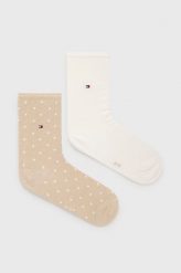 Tommy Hilfiger skarpetki (2-pack) 100001493 kolor beżowy. Brązowe skarpetki Tommy Hilfiger, bez wzorów. W wyprzedaży za 44.99 zł.