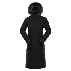 Parka dla kobiet Alpine Pro Wussa. Czarne płaszcze Alpine Pro, m, z aplikacjami, z futra, eleganckie, bez kaptura. Za 853.35 zł.