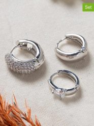 Lodie Silver Posrebrzane kolczyki-kreole (3 szt.) z cyrkoniami rozmiar: onesize. Szare kolczyki Lodie Silver, z cyrkonią, metalowe. Za 56.99 zł.