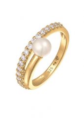 Elli PREMIUM Damska elegancka obrączka z perłą hodowlaną słodkowodną i cyrkoniami z pozłacanego srebra próby 925 Sterling Silver Pierścionki 1 ct Dams. Szare pierścionki Elli PREMIUM, z cyrkonią, pozłacane. Za 328.99 zł.