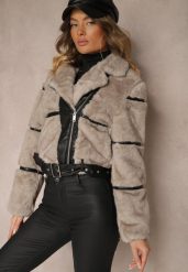Szara Kurtka z Pikowanym Futerkiem z Paskiem i Klamrą Norandel. Szare kurtki Renee, l, bez wzorów, z jeansu, eleganckie, bez kaptura. W wyprzedaży za 157.49 zł.