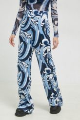 HUGO spodnie damskie kolor niebieski szerokie high waist. Niebieskie spodnie materiałowe Hugo, bez wzorów, z materiału, z podwyższonym stanem. Za 829.99 zł.