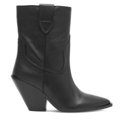 Kowbojki Badura. Czarne botki Badura, bez wzorów, bez obcasa, na słupku, bez zapięcia. Za 279.99 zł.
