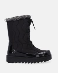 CZARNE ŚNIEGOWCE DAMSKIE P4534014 BLACK. Czarne botki Venezia, bez wzorów, bez obcasa, bez zapięcia. Za 279.00 zł.