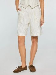 Szorty damskie lniane w prążek kremowe Kinnisa 102. Białe szorty BIG STAR, bez wzorów, z bawełny, eleganckie. Za 179.99 zł.