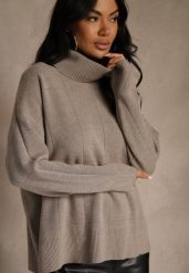 Ciemnobeżowy Casualowy Golf Tusara. Brązowe swetry Renee, s, bez wzorów, z jeansu, bez ramiączek. Za 79.99 zł.