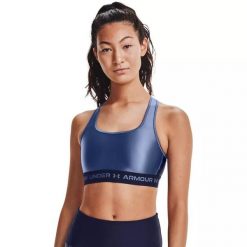 Biustonosz sportowy Under Armour Crossback Matte/Shine. Czarne biustonosze sportowe Under Armour, bez wzorów, do biegania. Za 79.99 zł.