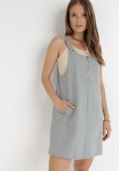Szara Sukienka Thyrly. Szare sukienki Born2be, m, bez wzorów, z bawełny, sportowe, bez kołnierzyka, bez ramiączek, mini, sportowe. Za 119.99 zł.