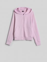 4F Bluza dresowa regular z kapturem damska - różowa XS. Czerwone bluzy 4f, xs, bez wzorów, z dresówki, bez ramiączek, z kapturem. Za 169.99 zł.