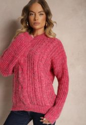 Różowy Sweter z Wełną Ozdobiony Tłoczeniem Ecrisevia. Czerwone swetry Renee, bez wzorów, z jeansu, casualowe, bez ramiączek. W wyprzedaży za 63.99 zł.