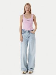 Guess Jeans Top W6RP20 KA0H1 Różowy Slim Fit. Czerwone topy Guess Jeans, l, z aplikacjami, z bawełny, bez kołnierzyka, bez ramiączek. Za 129.99 zł.