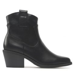 Kowbojki JENNY. Czarne botki Jenny, bez wzorów, bez obcasa, na słupku, bez zapięcia. Za 119.99 zł.