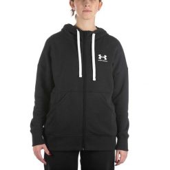 Damska bluza z kapturem Under Armour Rival Fleece Fz w kolorze czarnym. Czarne bluzy z kapturem Under Armour, bez wzorów, z bawełny, z kapturem, do biegania. Za 340.99 zł.
