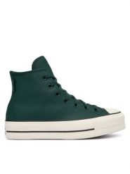 Converse Trampki Chuck Taylor All Star Lift Platform Water-Repellent A18393C Zielony ciemny. Zielone trampki Converse, bez wzorów, ze skóry, retro, bez zapięcia. Za 449.99 zł.