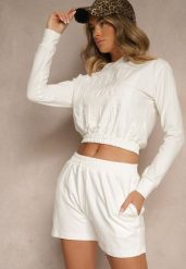 Biały Komplet z Bawełny w Sportowym Stylu Bluza z Kapturem i Szorty Izurea. Białe bluzy Renee, na lato, bez wzorów, z bawełny, klasyczne, bez ramiączek, z kapturem. W wyprzedaży za 95.99 zł.