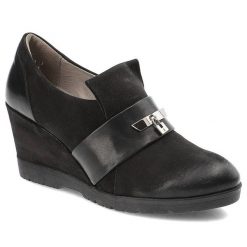 Czarne Półbuty Lemar Wygodne Buty Na Koturnie. Czarne półbuty wsuwane Lemar, bez wzorów, z nubiku, eleganckie, bez obcasa, na koturnie. Za 189.00 zł.