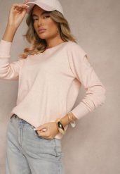 Jasnoróżowy Sweter z Dodatkiem Kaszmiru Ozdobiony Ściągaczami Sanadora. Czerwone swetry Renee, bez wzorów, z jeansu, casualowe, bez ramiączek. W wyprzedaży za 55.99 zł.