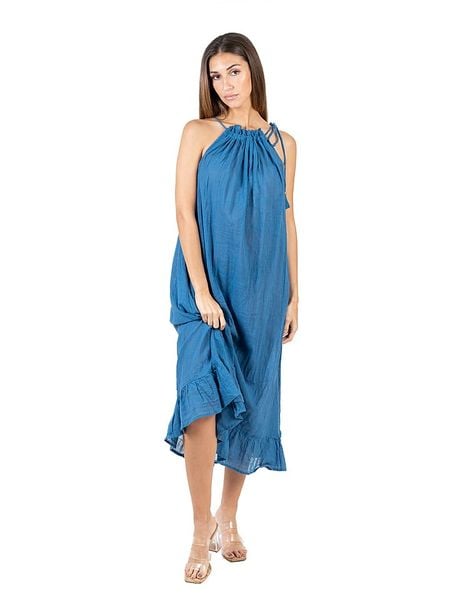 Isla Bonita by SIGRIS Sukienka w kolorze niebieskim rozmiar: L. Niebieskie sukienki Isla Bonita by SIGRIS, na co dzień, l, bez wzorów, z bawełny, bez kołnierzyka, bez ramiączek, maxi, proste. Za 83.03 zł.