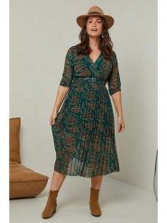 Curvy Lady Sukienka w kolorze zielono-brązowym rozmiar: 40/42. Brązowe sukienki Curvy Lady, bez wzorów, z tkaniny, klasyczne, bez kołnierzyka, bez ramiączek, midi. Za 127.65 zł.