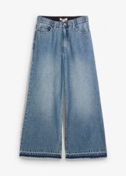 Dżinsy Wide Leg, high waist, cropped. Niebieskie jeansy bonprix, bez wzorów, z jeansu, z podwyższonym stanem, krótkie. Za 132.99 zł.
