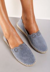Niebieskie Espadryle Mooch. Niebieskie espadryle Renee, z aplikacjami, bez obcasa, na płaskiej podeszwie. W wyprzedaży za 47.99 zł.