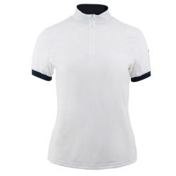 Damska koszulka polo na zawody Horze Taylor. Białe t-shirty sportowe HORZE, bez wzorów, z elastanu, bez ramiączek, na fitness i siłownię. Za 191.50 zł.