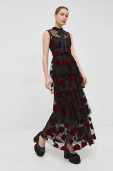 MAX&Co. sukienka kolor czarny maxi rozkloszowana. Czarne sukienki MAX&Co., m, z aplikacjami, bez kołnierzyka, bez ramiączek, maxi, rozkloszowane. W wyprzedaży za 1,199.90 zł.