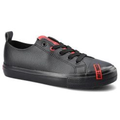 Trampki damskie Big Star, skóra ekologiczna ze sznurowaniem na płaskiej podeszwie, czarne, EE274303. Czarne trampki BIG STAR, bez wzorów, z gumy, retro, bez zapięcia. Za 99.00 zł.