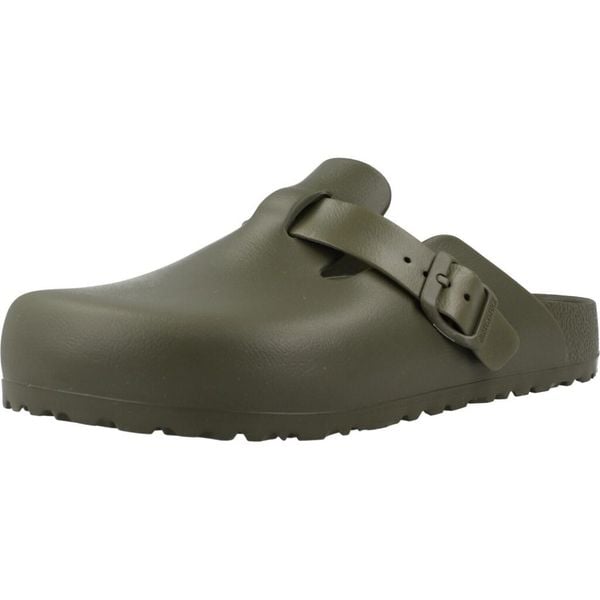 Klapki Birkenstock Boston Eva Damskie. Zielone kapcie Birkenstock, bez wzorów, z materiału, bez obcasa, bez zapięcia. Za 331.35 zł.