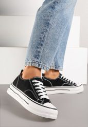 Czarne Klasyczne Trampki na Grubej Podeszwie Natileva. Czarne trampki Born2be, bez wzorów, z jeansu, eleganckie, bez zapięcia. W wyprzedaży za 59.49 zł.