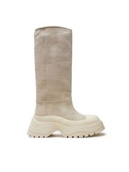 Bronx Kozaki 14367-C Écru. Kozaki Bronx, bez wzorów, z materiału, bez obcasa, na płaskiej podeszwie, bez zapięcia. Za 599.99 zł.
