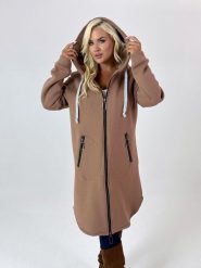 Ciepła dresowa płaszczo-bluza Daria w karmelowym kolorze XXL OVERSIZE JESIEŃ. Brązowe bluzy Moda Size Plus Iwanek, na jesień, l, bez wzorów, z bawełny, bez ramiączek, bez kaptura. Za 359.90 zł.