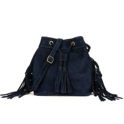 Hobo bag skórzany boho BELIMORE W03 granatowy. Niebieskie torebki klasyczne bez wzorów, ze skóry, boho, bez dodatków. Za 144.90 zł.