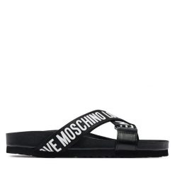 Klapki LOVE MOSCHINO. Czarne klapki Love Moschino, bez wzorów, bez obcasa, bez zapięcia. Za 779.99 zł.