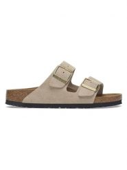 Birkenstock Skórzane klapki "Arizona" w kolorze beżowym rozmiar: 41. Brązowe klapki Birkenstock, bez wzorów, ze skóry, klasyczne, z otwartym noskiem, bez obcasa, bez zapięcia. Za 407.23 zł.